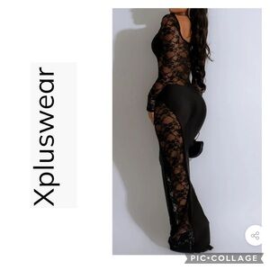 NEW XPLUSWEAR SEXY SHEER FASHION LACE BLACK SQUARE NECK LINGERIE GOWN MAXI DRESS